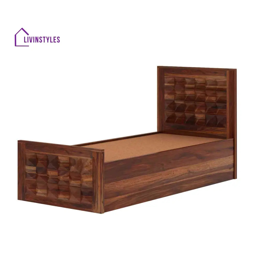 Francisca Solid Sheesham Wood Single Bed With Box Storage (Natural Finish) Bed