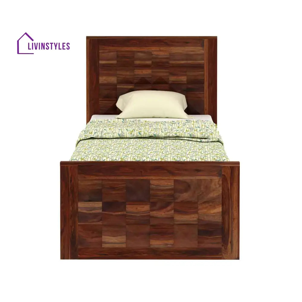Francisca Solid Sheesham Wood Single Bed With Box Storage (Natural Finish) Bed