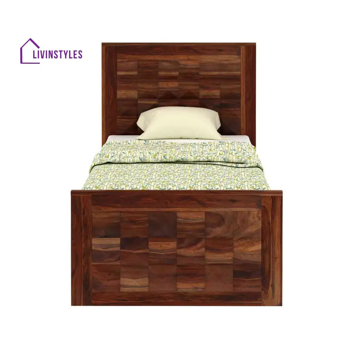 Francisca Solid Sheesham Wood Single Bed With Box Storage (Natural Finish) Bed