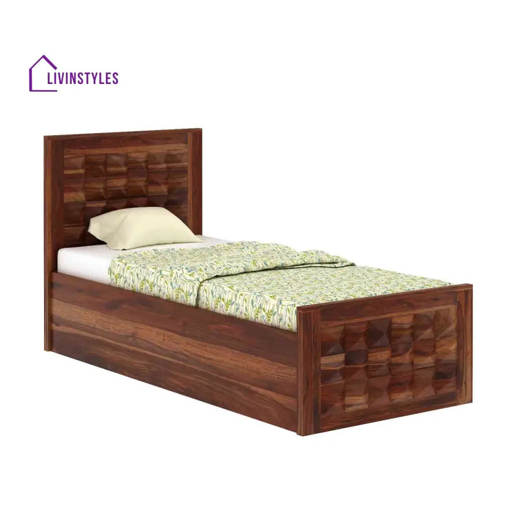 Francisca Solid Sheesham Wood Single Bed With Box Storage (Natural Finish) Bed