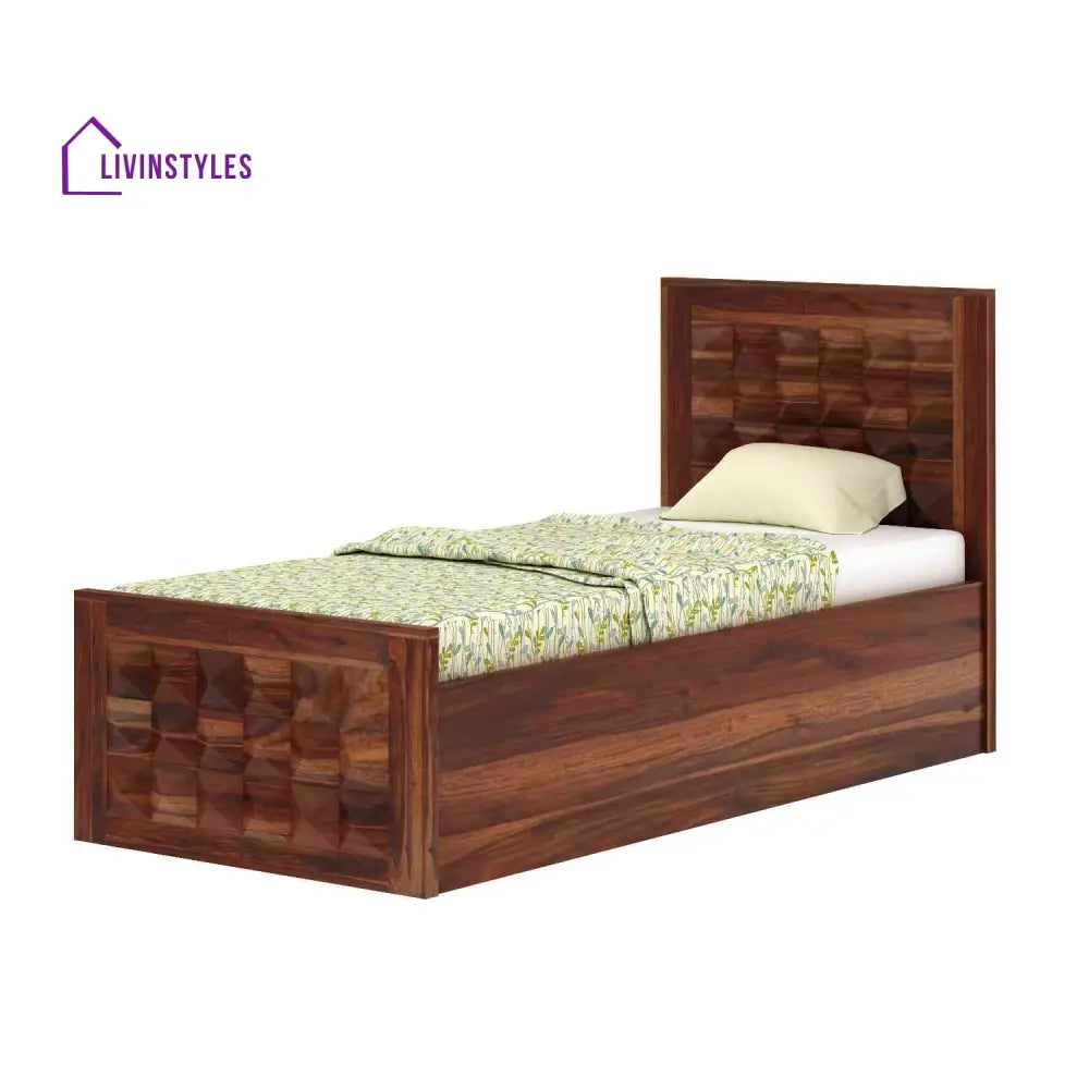 Francisca Solid Sheesham Wood Single Bed With Box Storage (Natural Finish) Bed