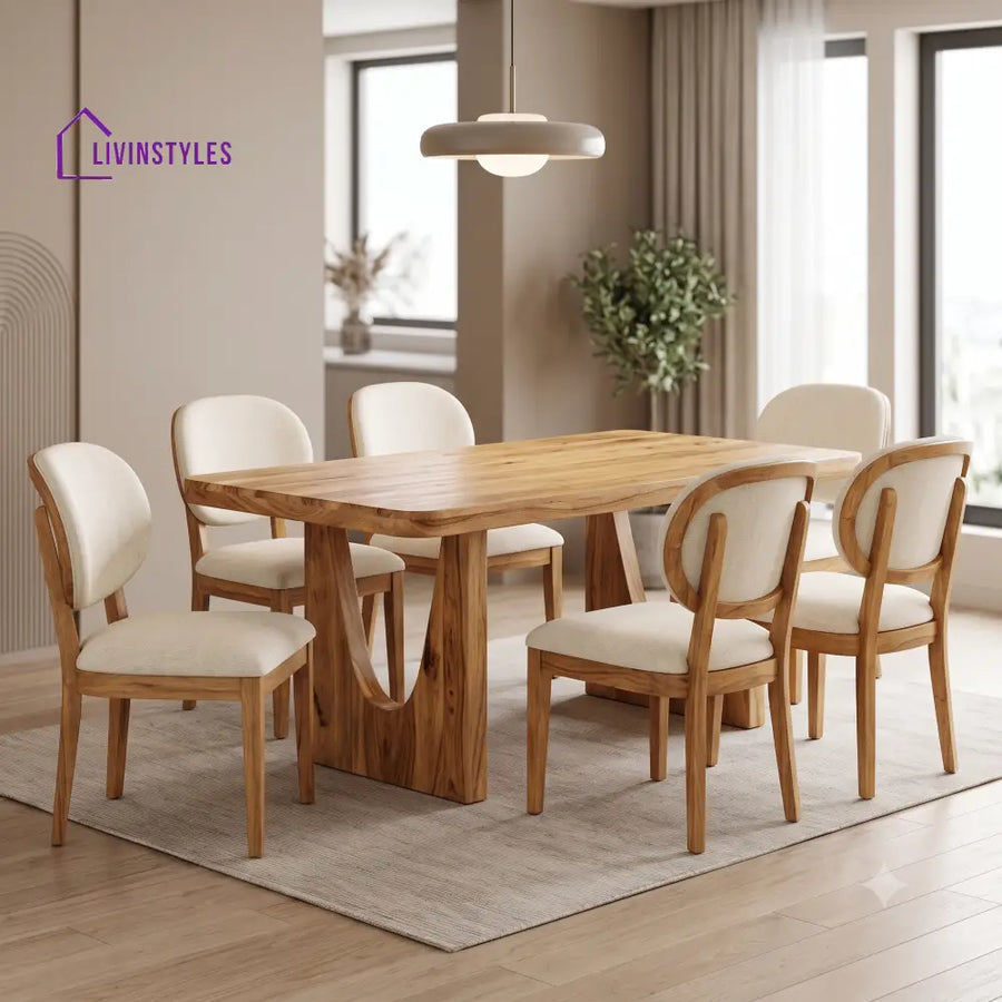 Francois Premium Mango Wood 6 Seater Dining Table Set | Natural Finish