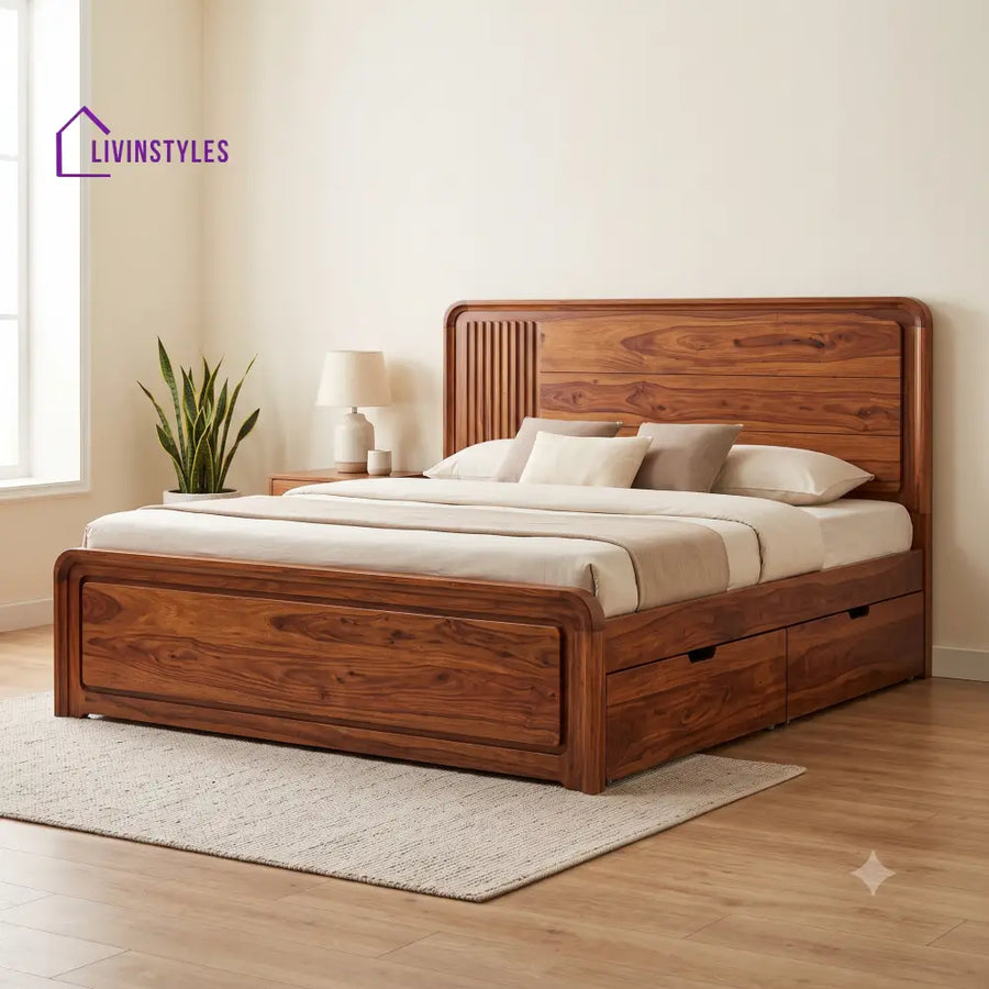Francois Premium Wooden Bed with Drawer Storage | King Size Bed & Queen Size Bed Online