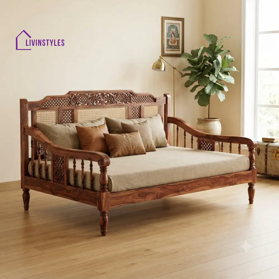 François Wooden Divan Bed for Living Room | Solid Sheesham Wood