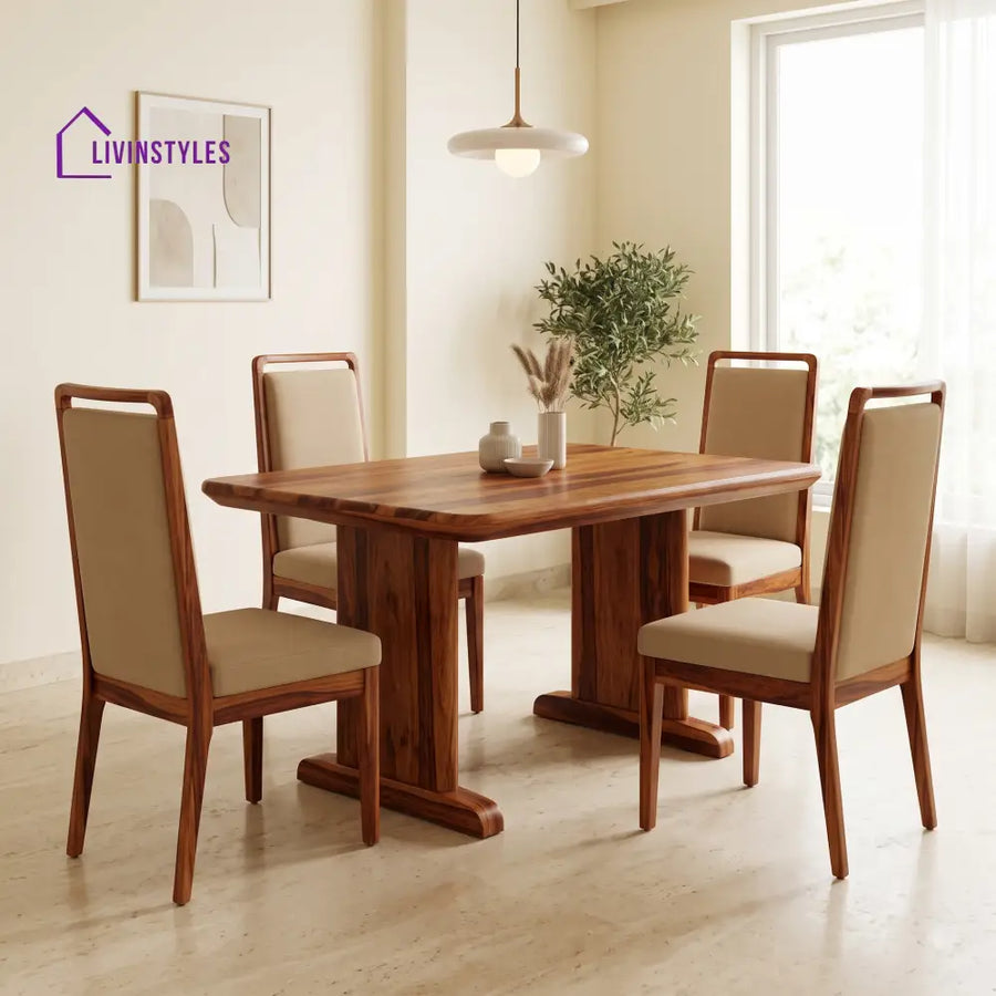 Frank Premium Solid Wood 4 Seater Dining Table Set