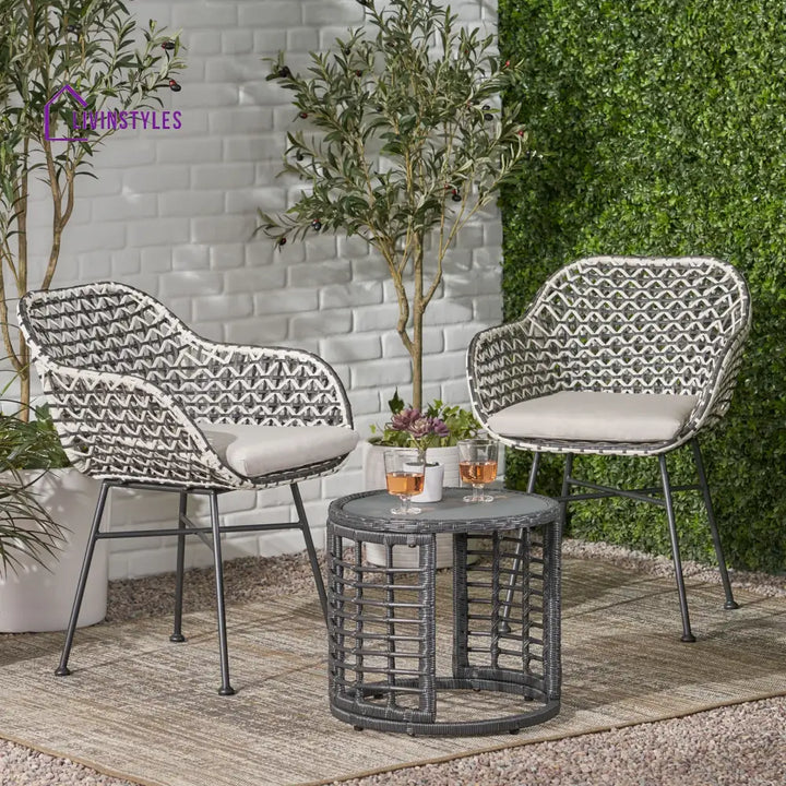 Freddie Outdoor Patio Seating Set 2 Chairs and 1 Table Set (White + Black) - Coffee Table Sets