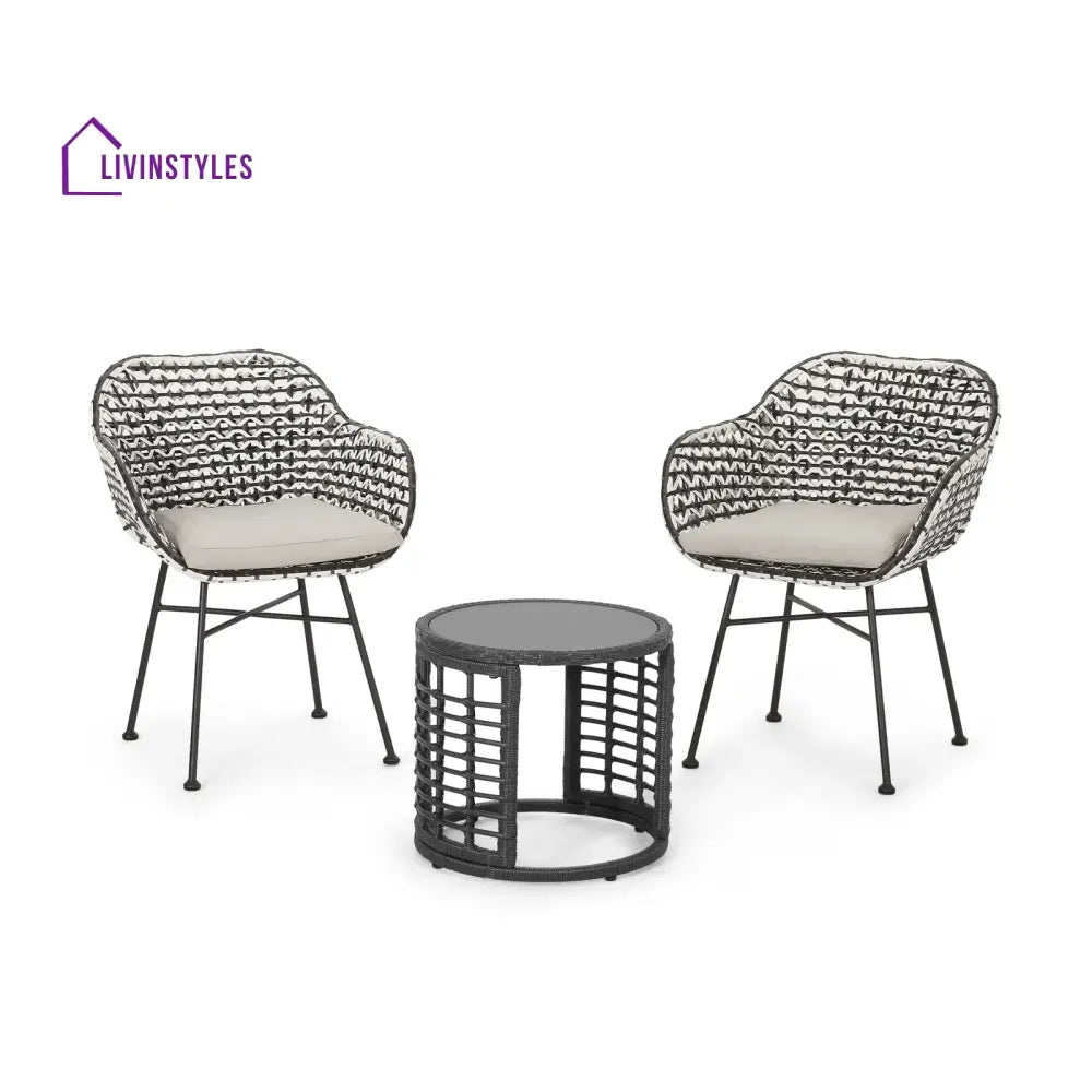 Freddie Outdoor Patio Seating Set 2 Chairs and 1 Table Set (White + Black) - Coffee Table Sets