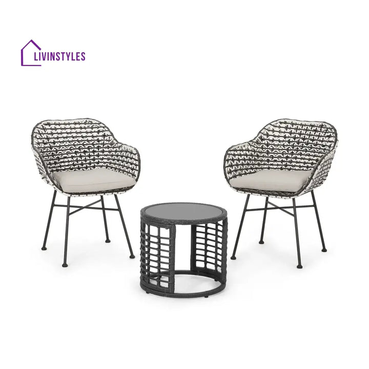 Freddie Outdoor Patio Seating Set 2 Chairs and 1 Table Set (White + Black) - Coffee Table Sets