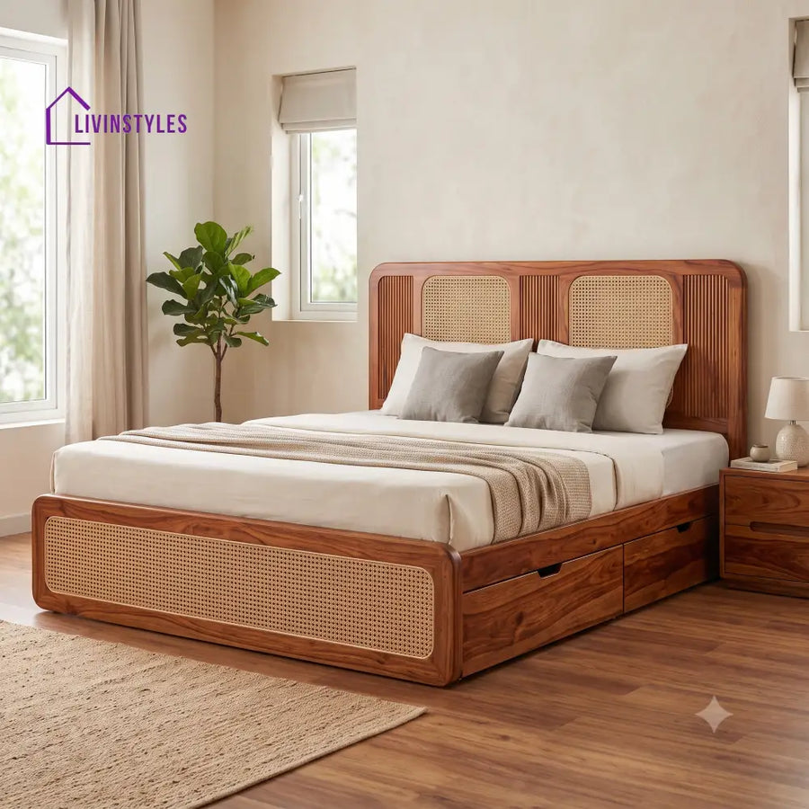 Frederic Premium Wooden Bed with Drawer Storage | King Size Bed & Queen Size Bed Online