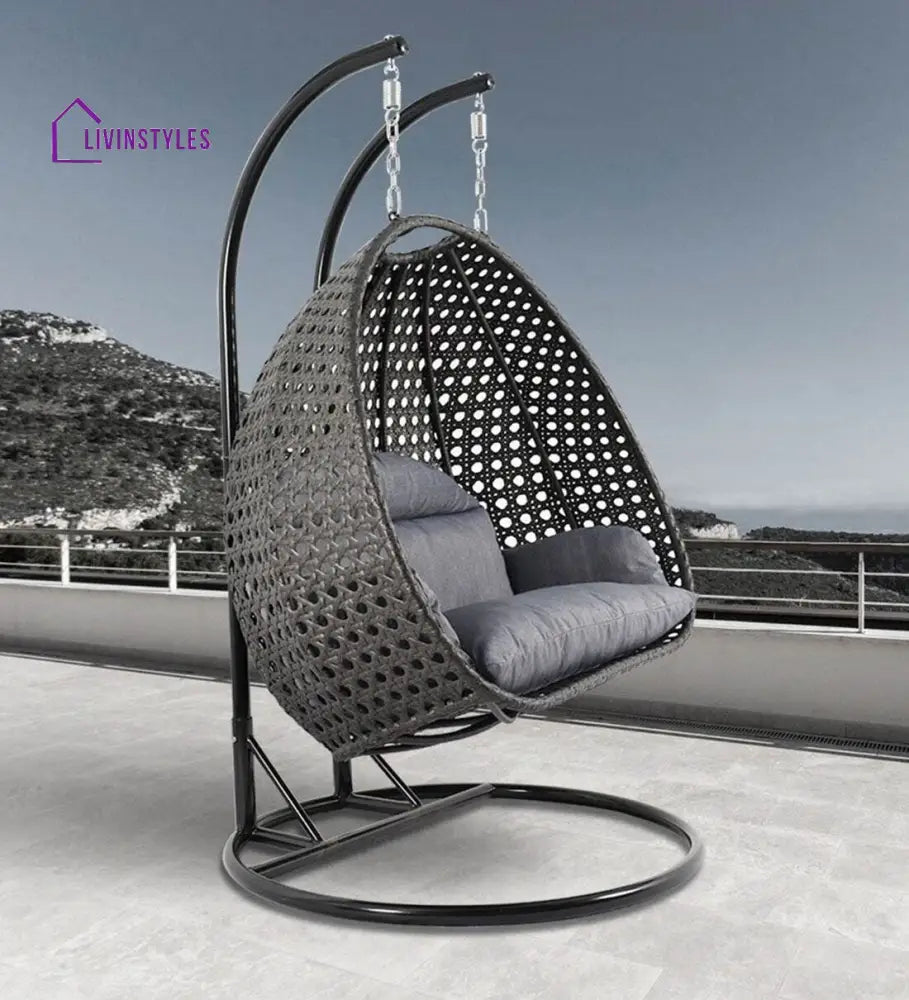 Frediano Double Seater Hanging Swing With Stand For Balcony Garden Swing (Black) - Swings