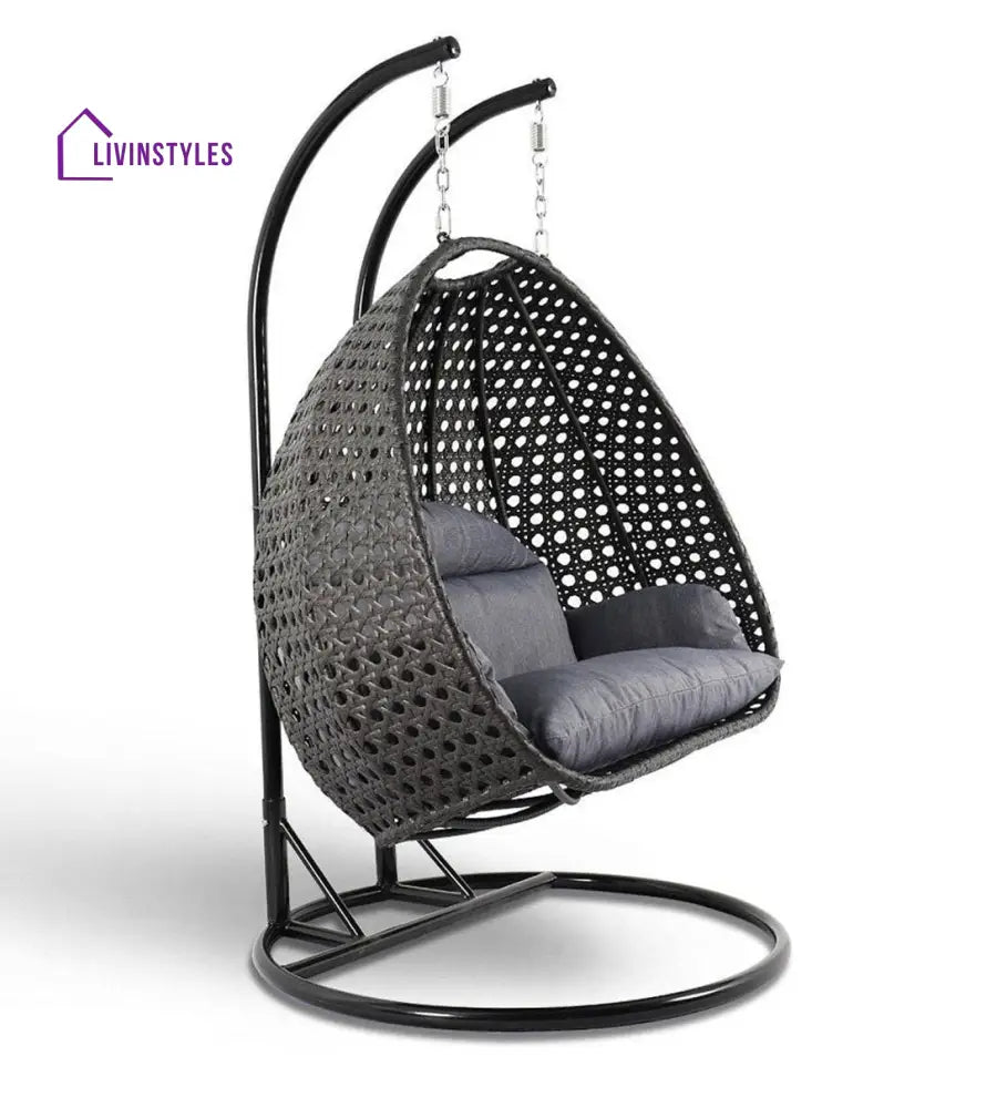 Frediano Double Seater Hanging Swing With Stand For Balcony Garden Swing (Black) - Swings