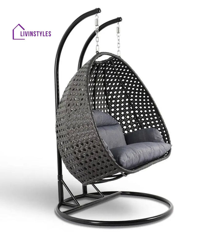 Frediano Double Seater Hanging Swing With Stand For Balcony Garden Swing (Black) - Swings