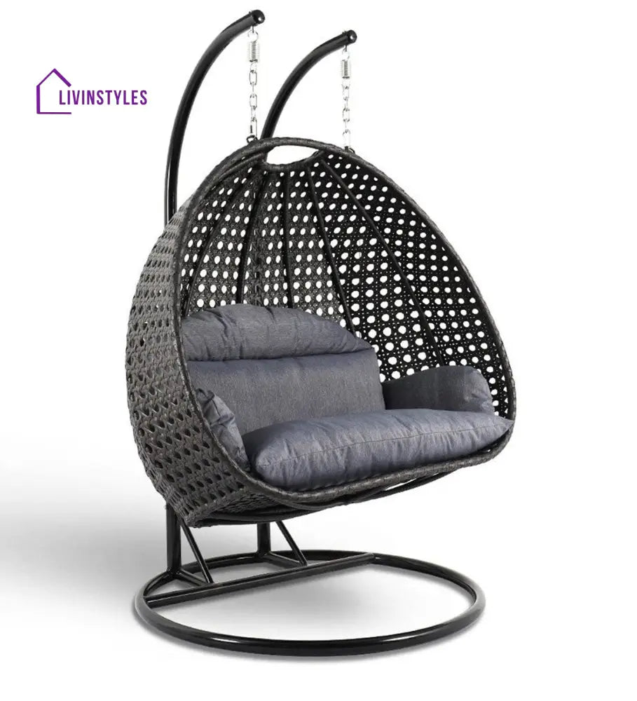 Frediano Double Seater Hanging Swing With Stand For Balcony Garden Swing (Black) - Swings