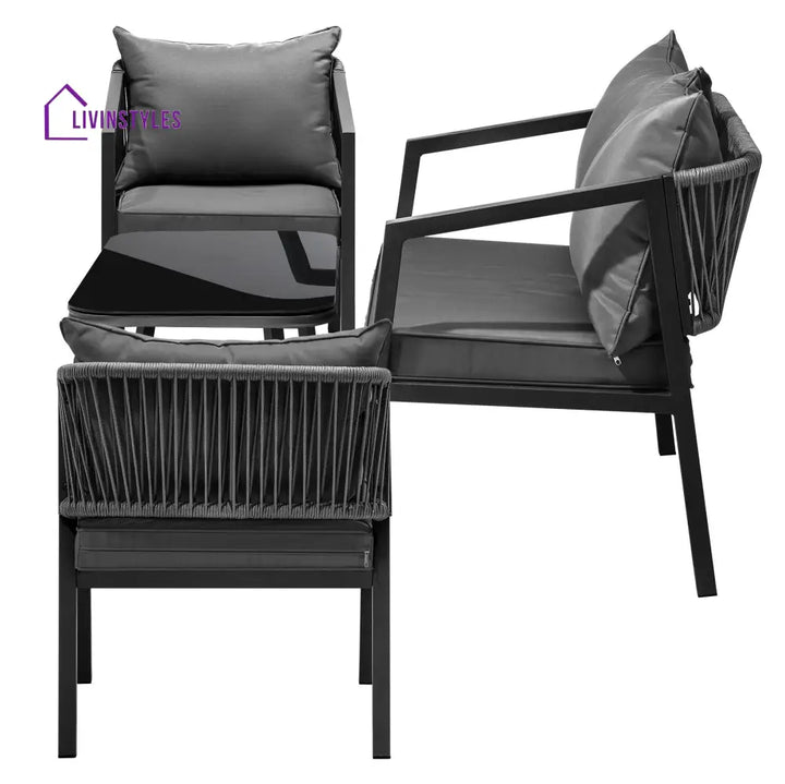 Freig Outdoor Sofa Set 2 Seater 2 Single seater and 1 Center Table (Dark Grey) Braided & Rope - Sofa Sets