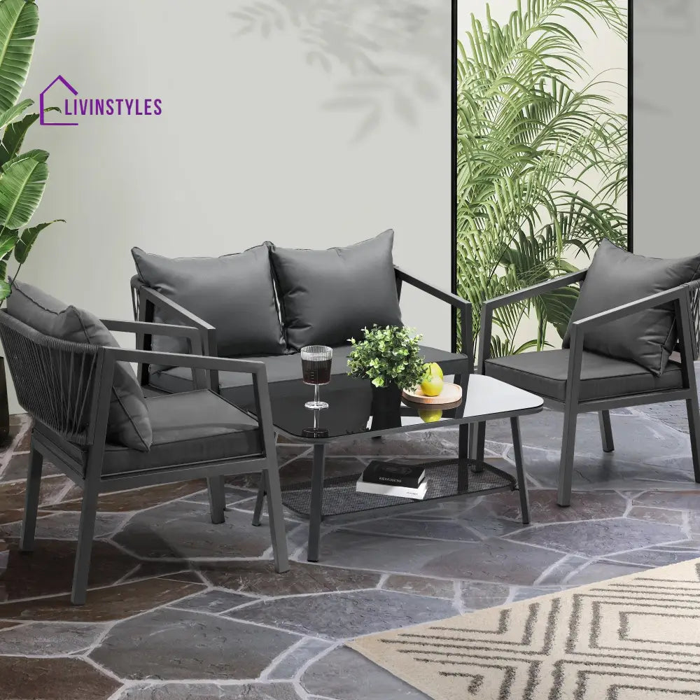 Freig Outdoor Sofa Set 2 Seater 2 Single seater and 1 Center Table (Dark Grey) Braided & Rope - Sofa Sets