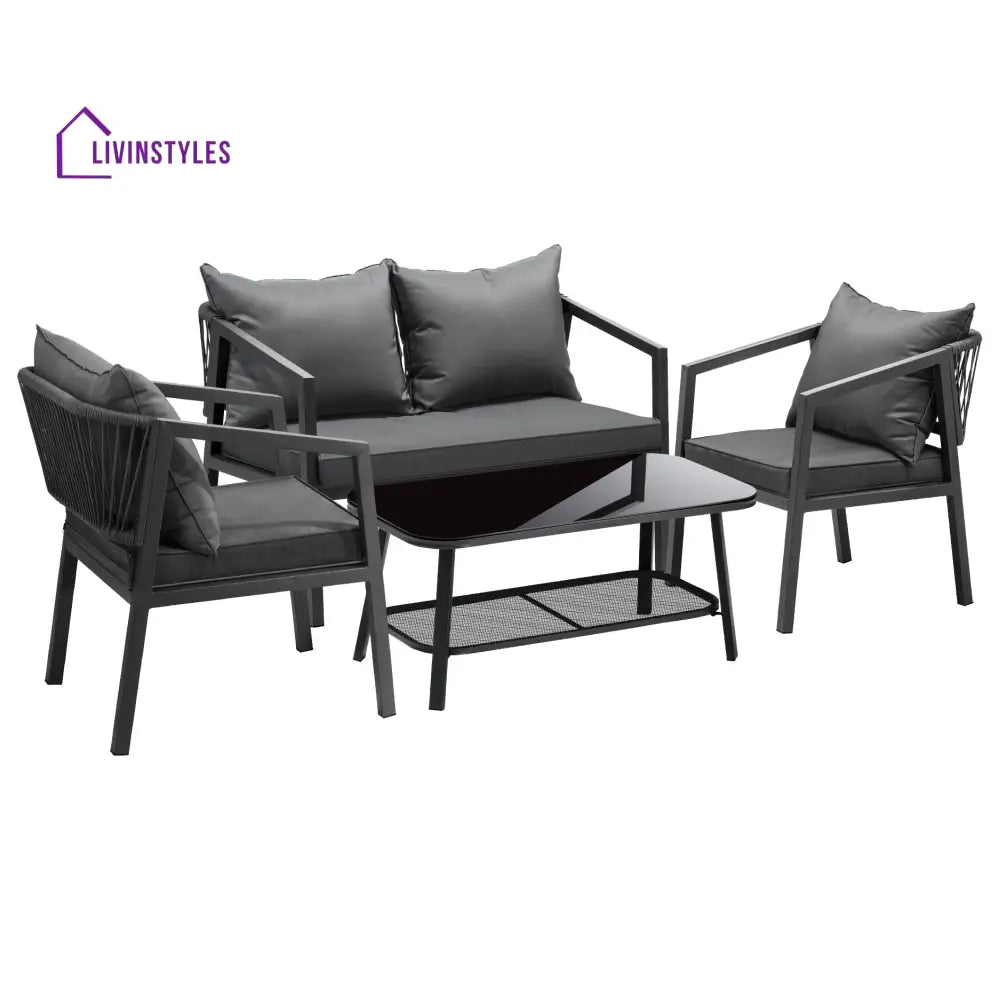 Freig Outdoor Sofa Set 2 Seater 2 Single seater and 1 Center Table (Dark Grey) Braided & Rope - Sofa Sets