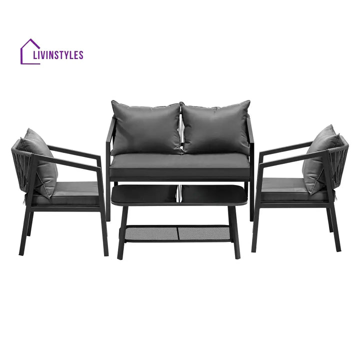 Freig Outdoor Sofa Set 2 Seater 2 Single seater and 1 Center Table (Dark Grey) Braided & Rope - Sofa Sets