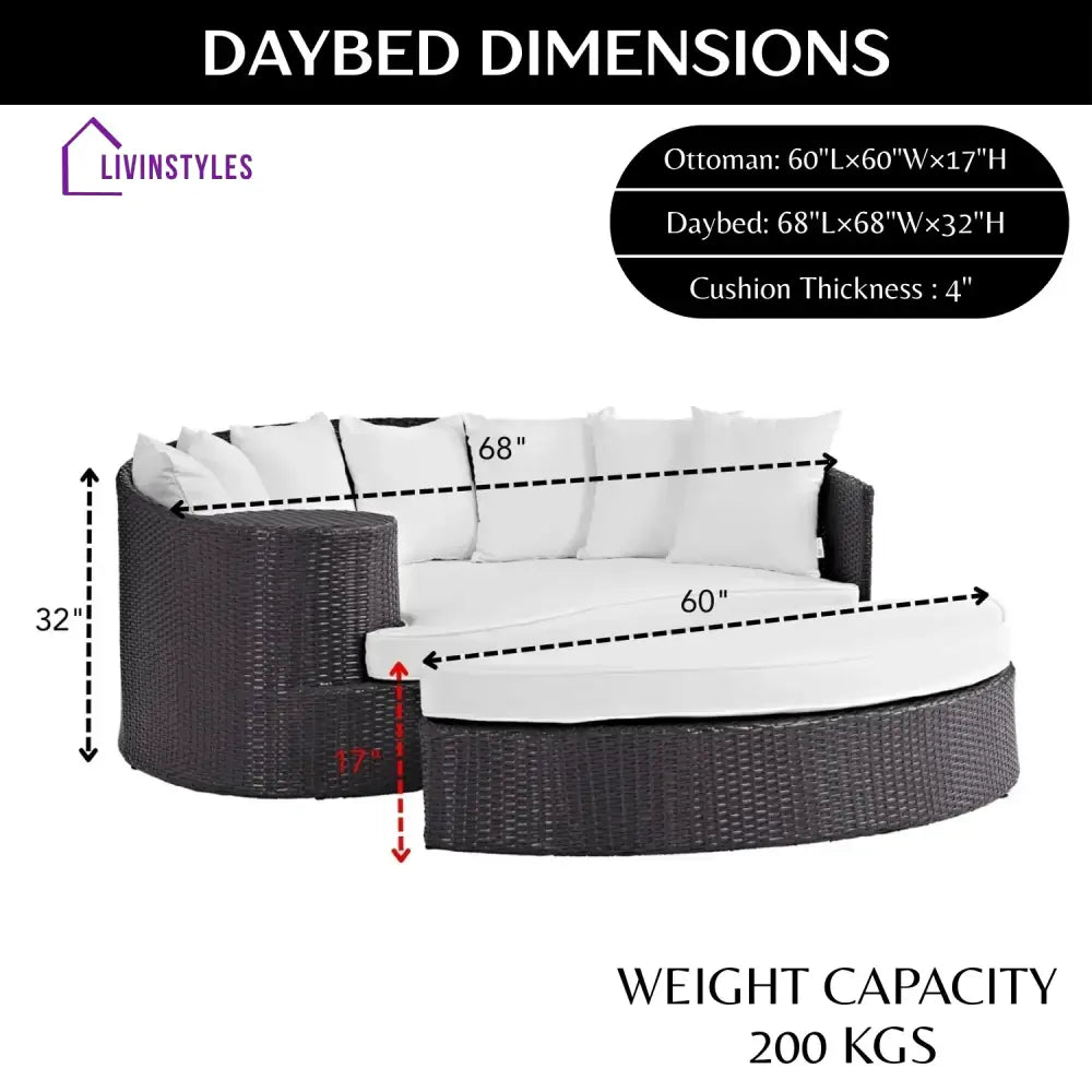 Freja Outdoor Rattan Wicker Daybed (Dark Brown & White) - Daybed