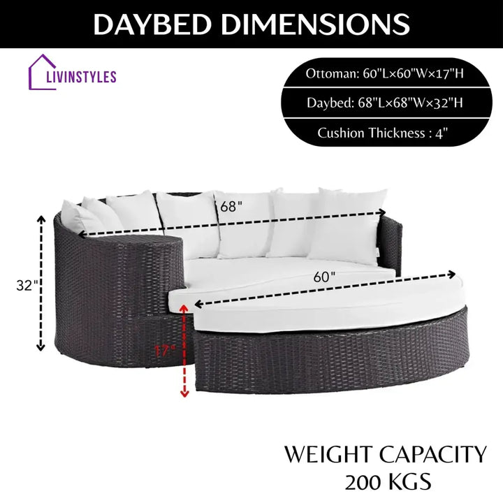 Freja Outdoor Rattan Wicker Daybed (Dark Brown & White) - Daybed