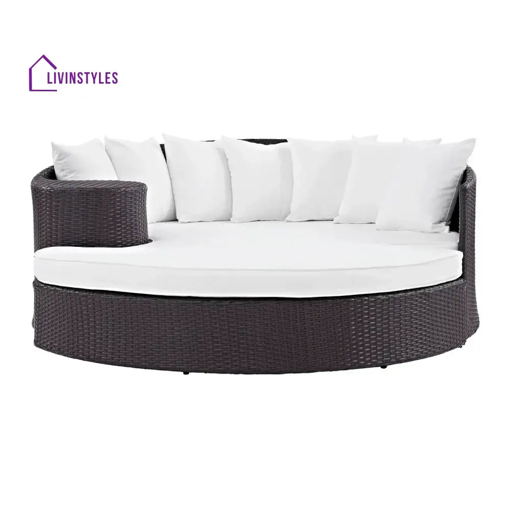 Freja Outdoor Rattan Wicker Daybed (Dark Brown & White) - Daybed