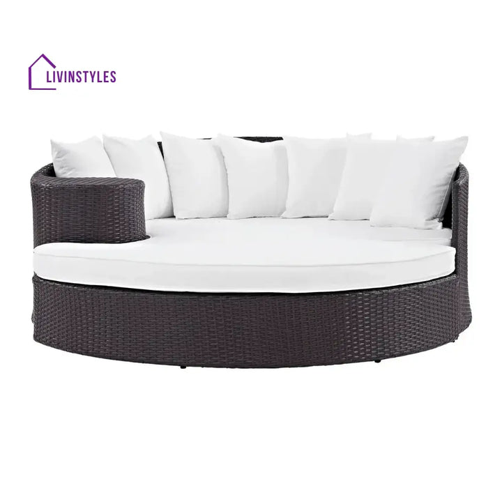 Freja Outdoor Rattan Wicker Daybed (Dark Brown & White) - Daybed