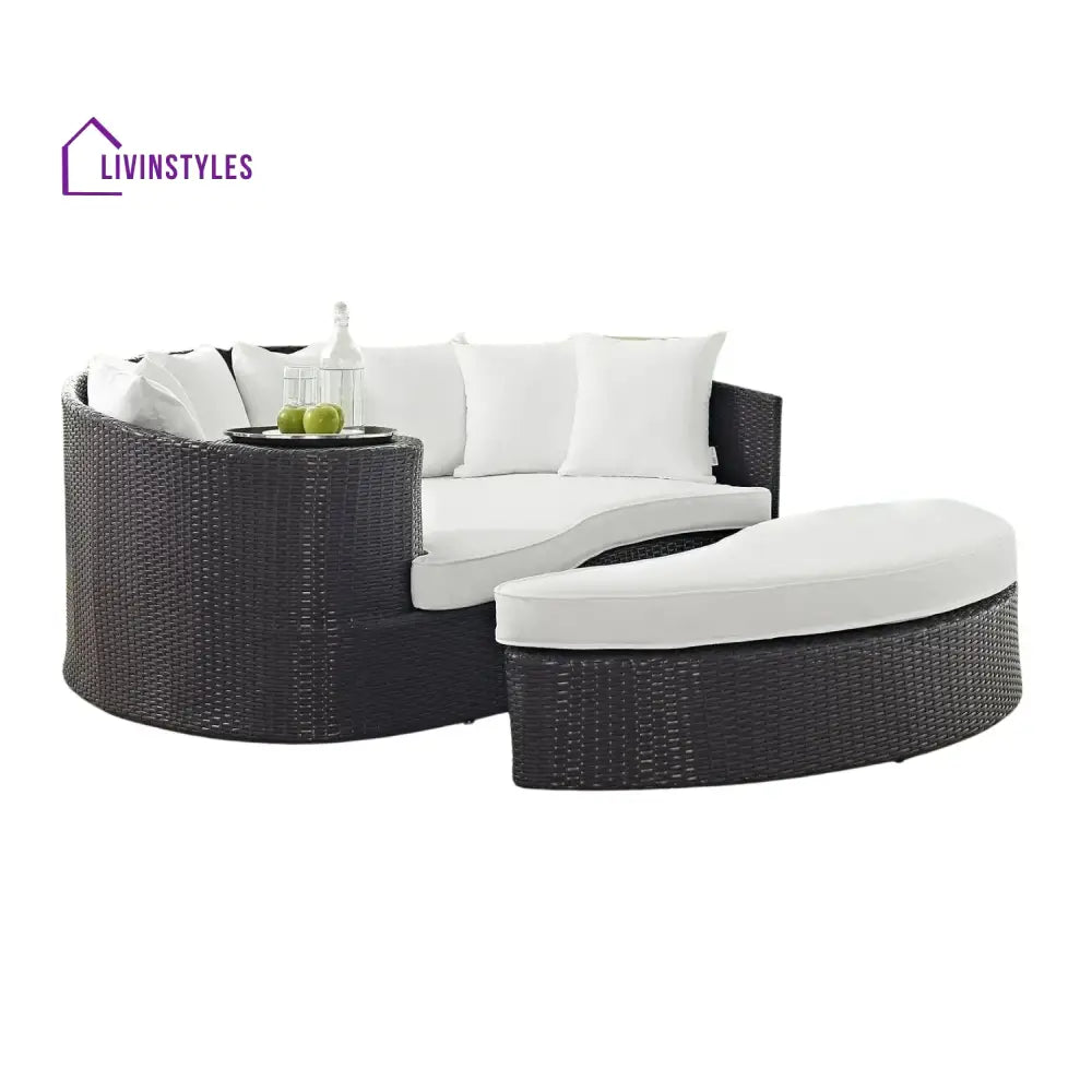 Freja Outdoor Rattan Wicker Daybed (Dark Brown & White) - Daybed