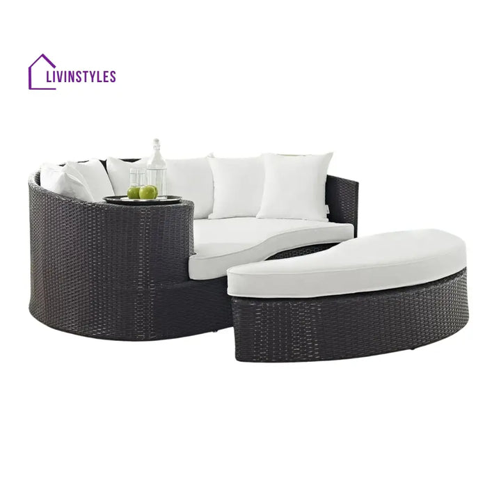 Freja Outdoor Rattan Wicker Daybed (Dark Brown & White) - Daybed
