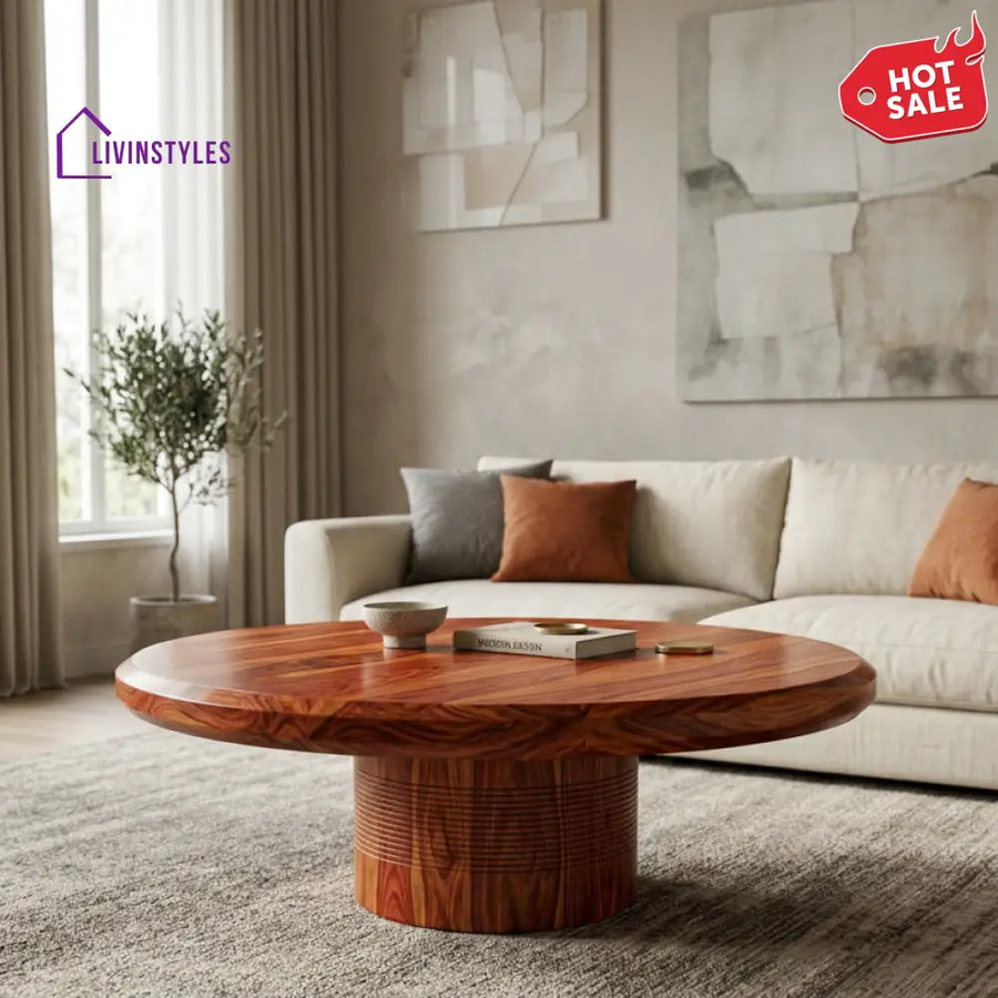 Freya Sheesham Wood Round Shaped Coffee Table for Living Room)