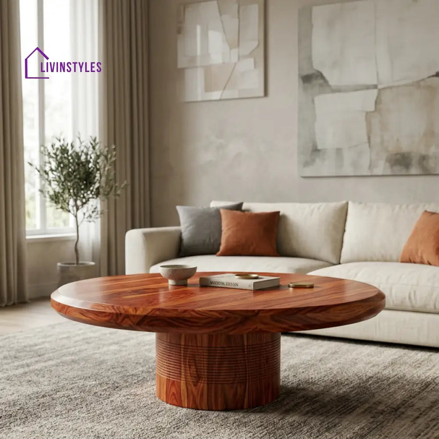 Freya Sheesham Wood Round Shaped Coffee Table for Living Room)