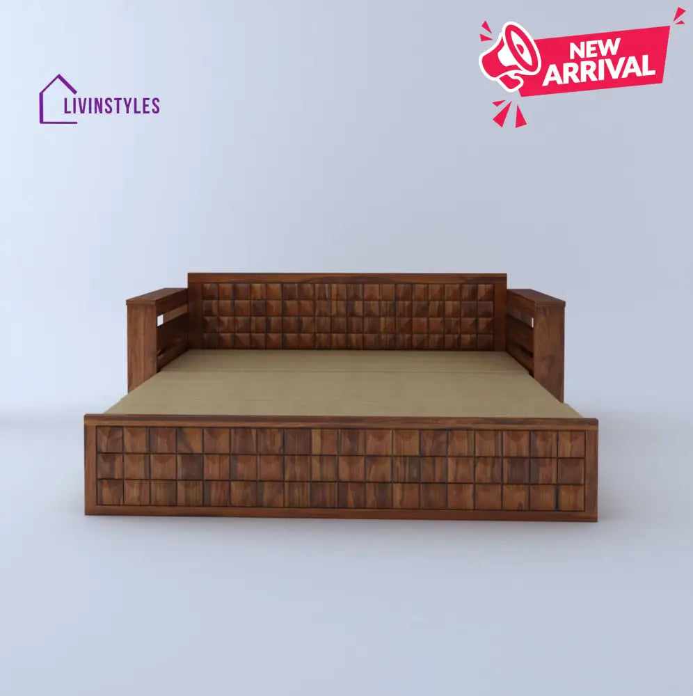 Freya Solid Sheesham Wood 3 Seater Sofa Cum Bed With Headboard and Mini Storage Sofa Cum Bed