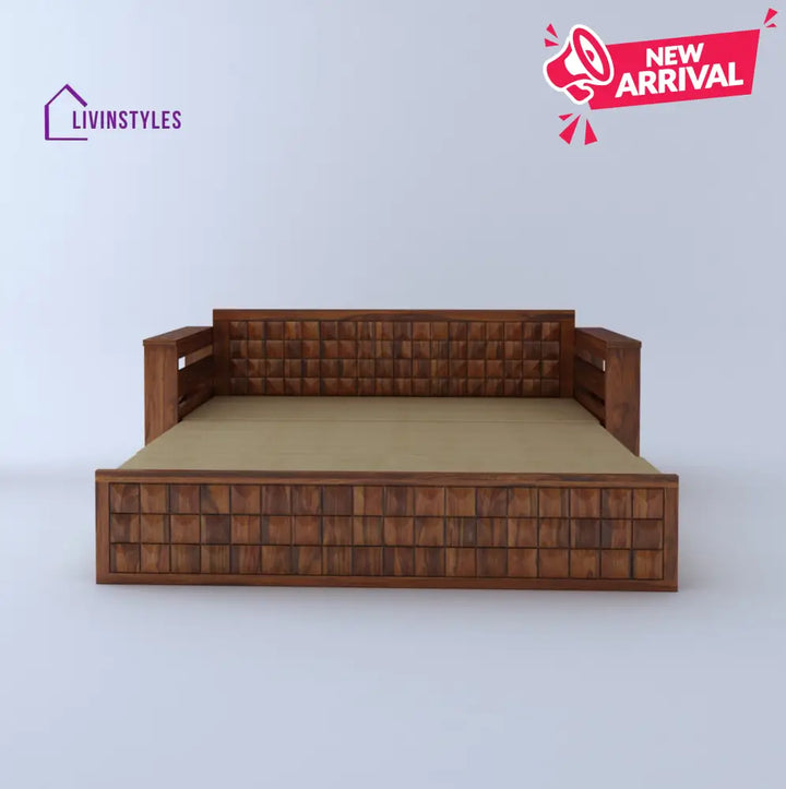 Freya Solid Sheesham Wood 3 Seater Sofa Cum Bed With Headboard and Mini Storage Sofa Cum Bed