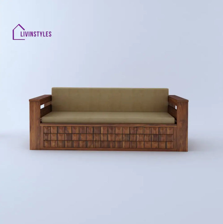 Freya Solid Sheesham Wood 3 Seater Sofa Cum Bed With Headboard and Mini Storage Sofa Cum Bed