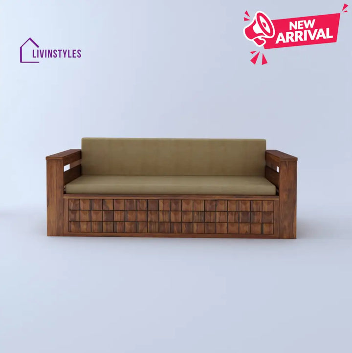 Freya Solid Sheesham Wood 3 Seater Sofa Cum Bed With Headboard and Mini Storage Sofa Cum Bed