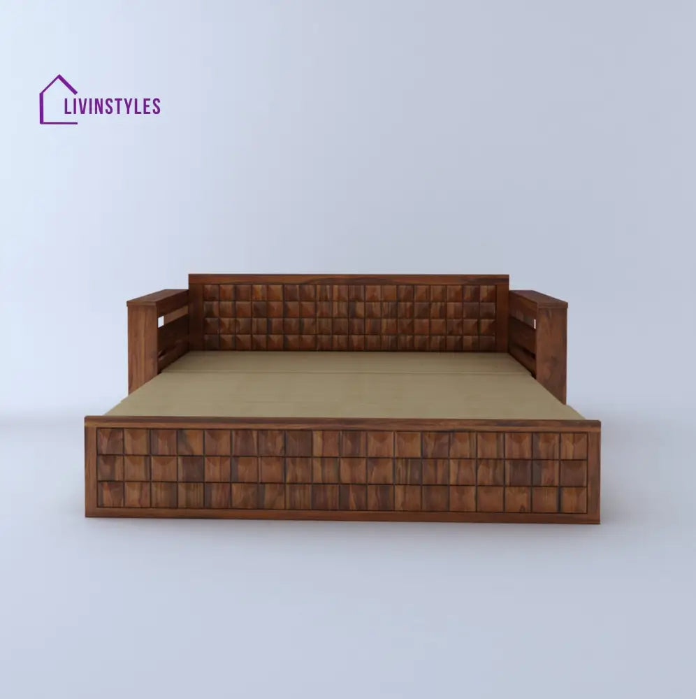 Freya Solid Sheesham Wood 3 Seater Sofa Cum Bed With Headboard and Mini Storage Sofa Cum Bed