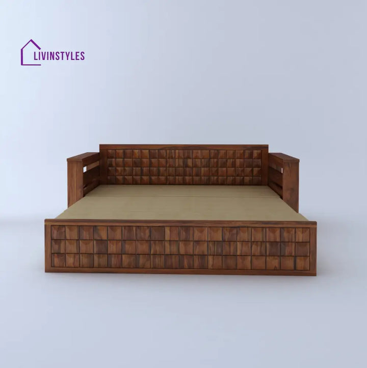 Freya Solid Sheesham Wood 3 Seater Sofa Cum Bed With Headboard and Mini Storage Sofa Cum Bed