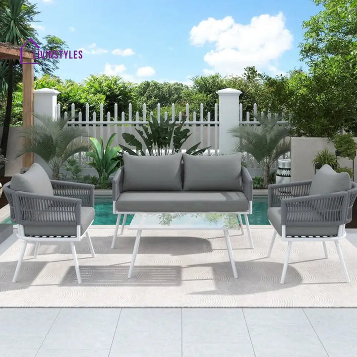 Frias Outdoor Sofa Set 2 Seater 2 Single seater and 1 Center Table Braided & Rope - Grey - Sofa Sets