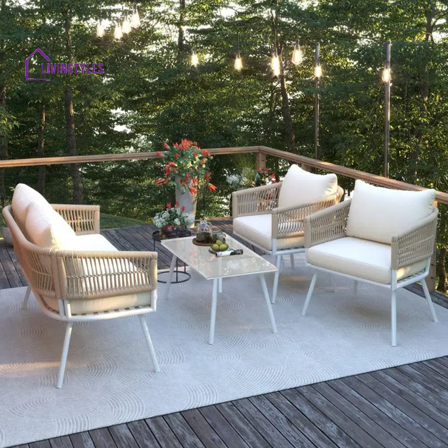 Frias Outdoor Sofa Set 2 Seater 2 Single seater and 1 Center Table Braided & Rope - Sofa Sets