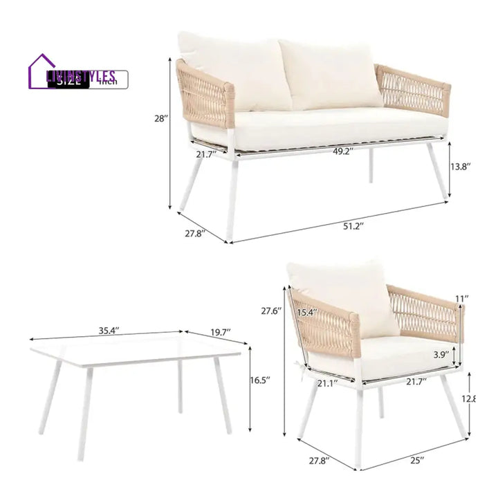 Frias Outdoor Sofa Set 2 Seater 2 Single seater and 1 Center Table Braided & Rope - Sofa Sets