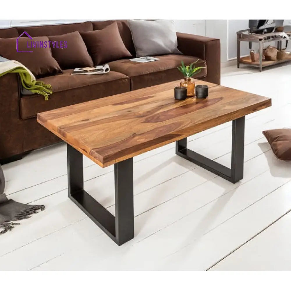 Frocky Coffee Table | Sheesham Wood Coffee Table with Metal Base (Plain Leg Sheesham Wood)