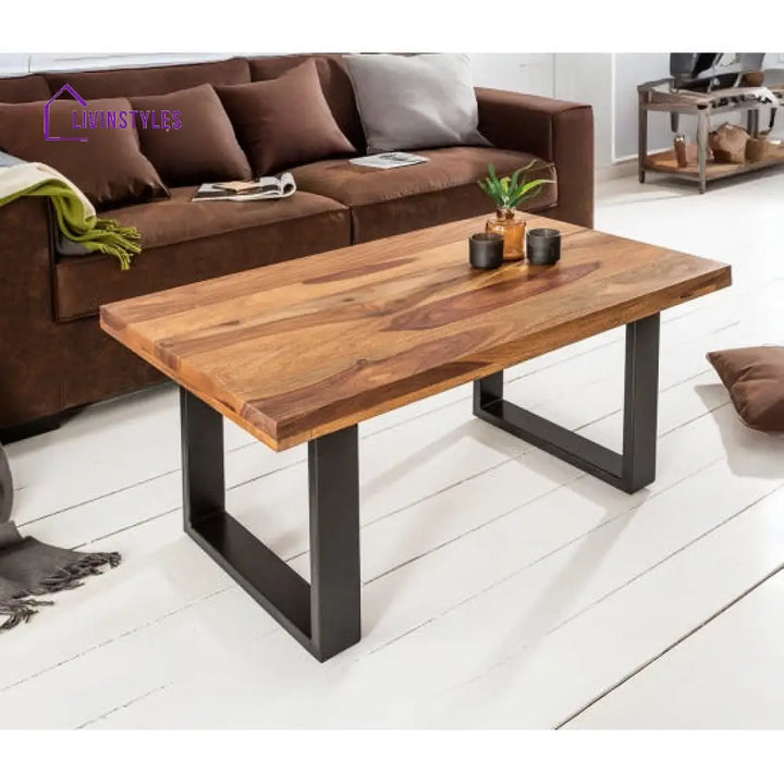 Frocky Coffee Table | Sheesham Wood Coffee Table with Metal Base (Plain Leg Sheesham Wood)