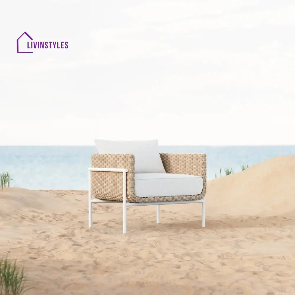 Frolov Outdoor Garden Balcony Sofa Set 2 Seater 2 Single seater and 1 Center Table With 1 Side Table Set (Tan) - Sofa