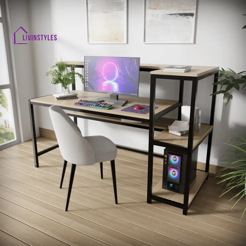 Fronx Computer Table With Open Storage | Computer Table | Study Table for Home - BEIGE - Art & Drafting Tables