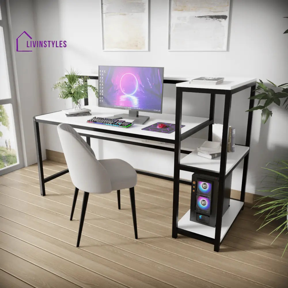 Fronx Computer Table With Open Storage | Computer Table | Study Table for Home - WHITE - Art & Drafting Tables