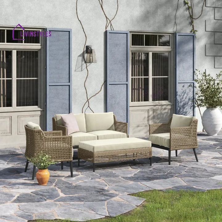 Fuente Outdoor Sofa Set 2 Seater 2 Single seater and 1 Center Table (Cream+ Brown) - Sofa Sets