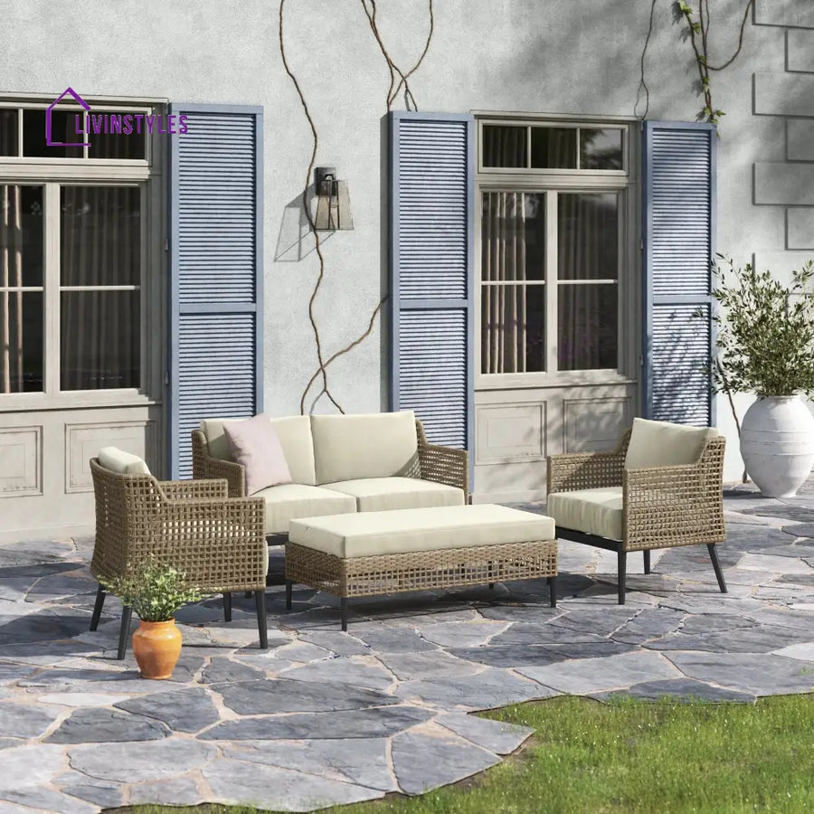 Fuente Outdoor Sofa Set 2 Seater 2 Single seater and 1 Center Table (Cream+ Brown) - Sofa Sets