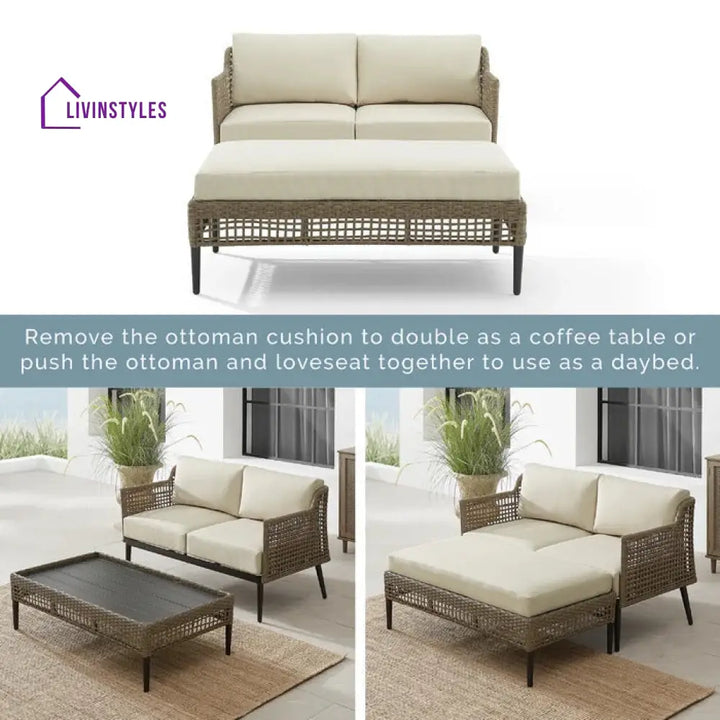 Fuente Outdoor Sofa Set 2 Seater 2 Single seater and 1 Center Table (Cream+ Brown) - Sofa Sets