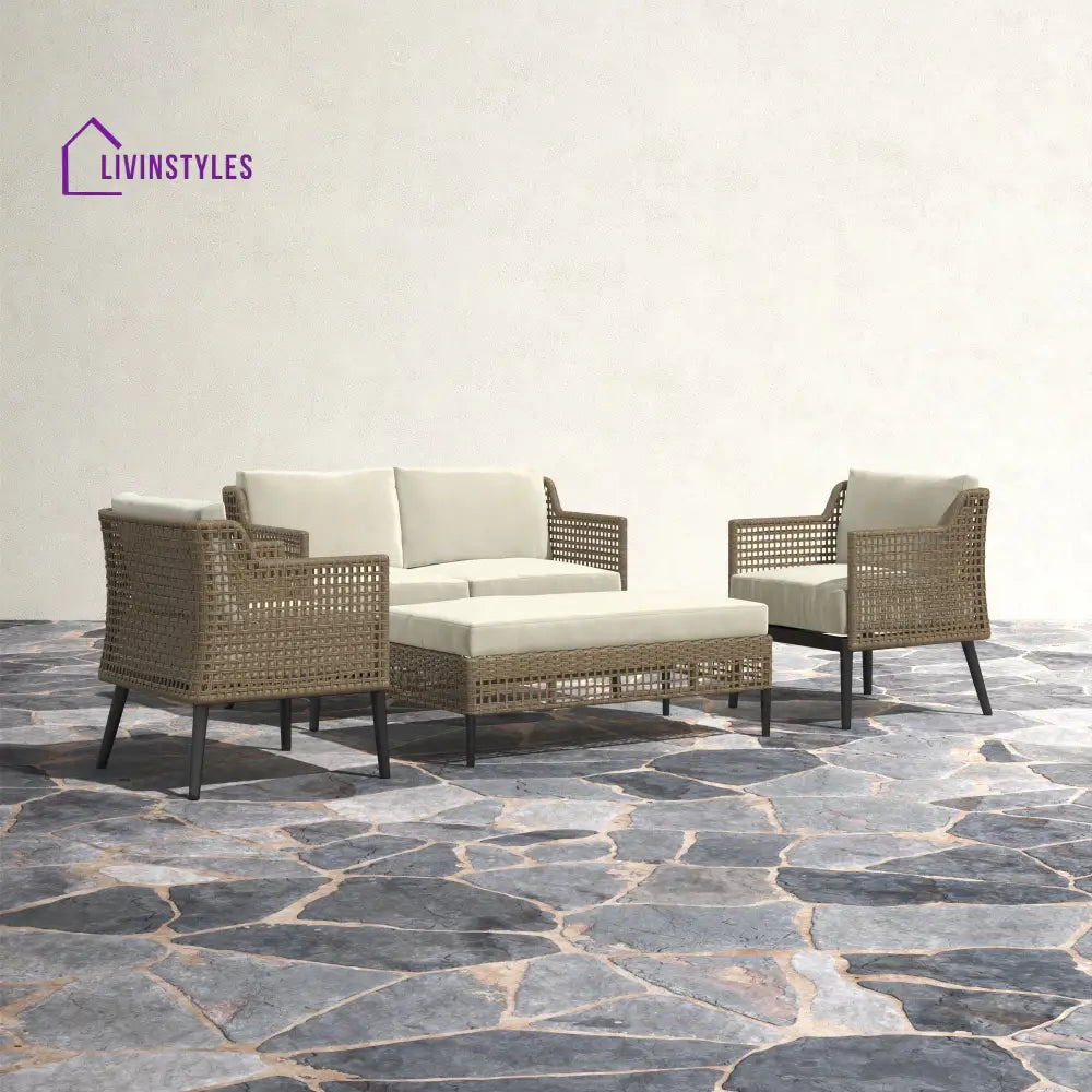 Fuente Outdoor Sofa Set 2 Seater 2 Single seater and 1 Center Table (Cream+ Brown) - Sofa Sets