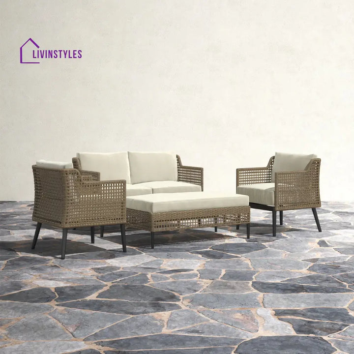 Fuente Outdoor Sofa Set 2 Seater 2 Single seater and 1 Center Table (Cream+ Brown) - Sofa Sets