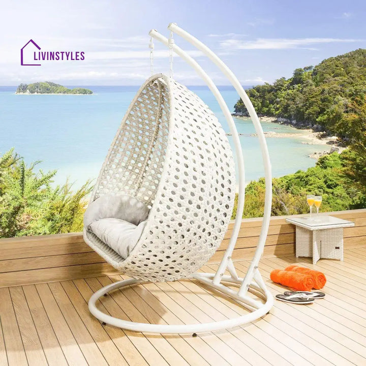 Fulvia Double Seater Hanging Swing With Stand For Balcony Garden Swing (White) - Swings