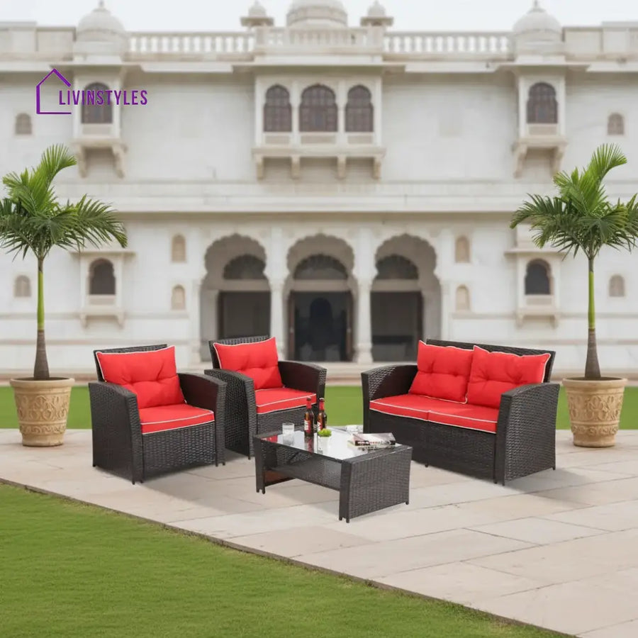 Fulvia Outdoor Sofa Set 2 Seater 2 Single seater and 1 Center Table (Black + Red) - Sofa Sets